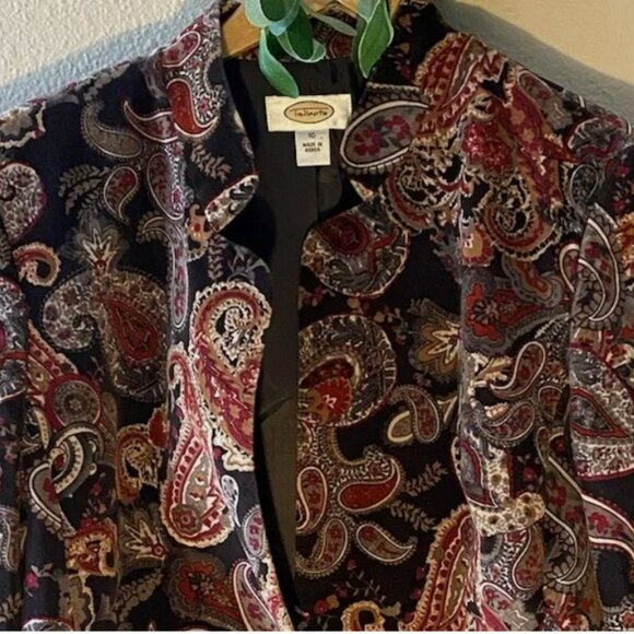 Talbots Blazer Velvet Jacket Size 10 Paisley Lined Cotton Silk Blend 1 Button - Picture 2 of 8